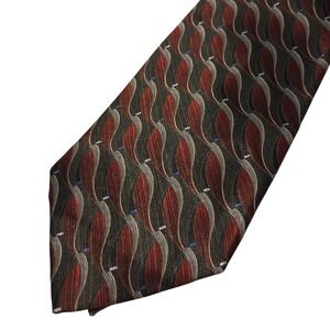 Galo Cossinni Mens Silk Tie Gray Rust Red Geometric Abstract Wave Pattern